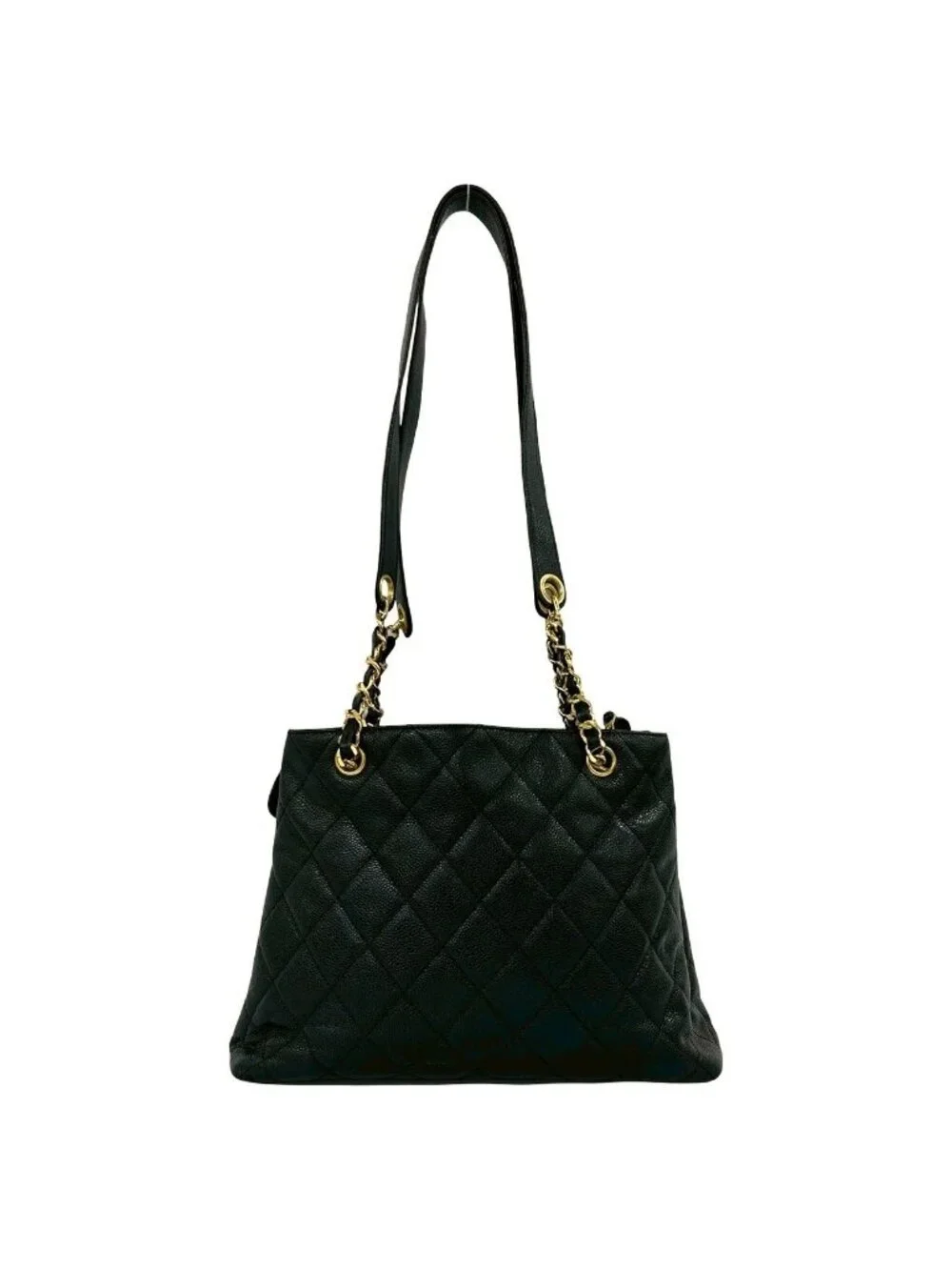 Chanel Vintage Quilted CC Logo Caviar Leather Shoulder Bag Tote Black
